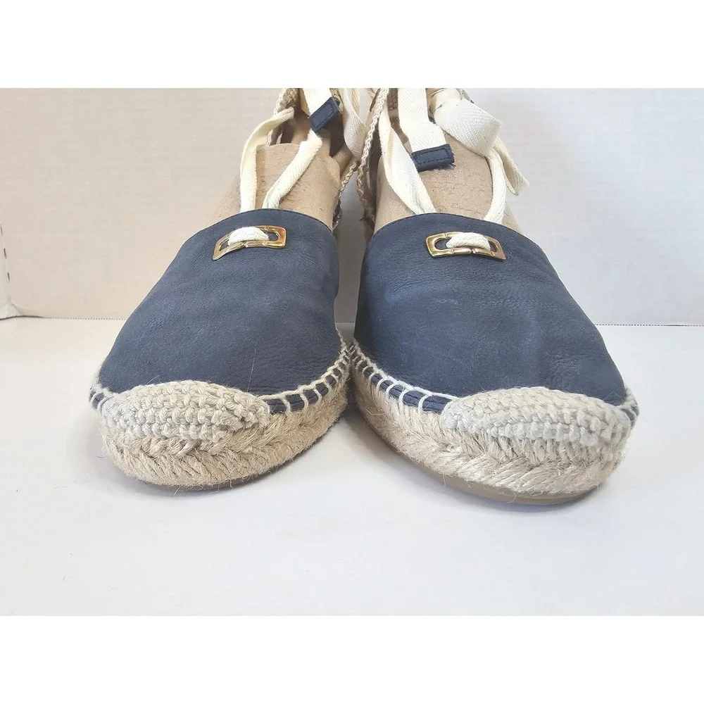 Diane von Furstenberg Marcelle Espadrille Wedge Sandals Blue Calf Leather  SZ 11